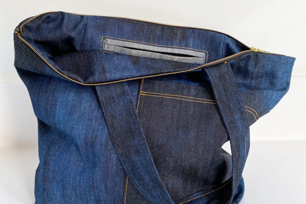 patrón de costura tote bag denim añadir un bolsillo sastre