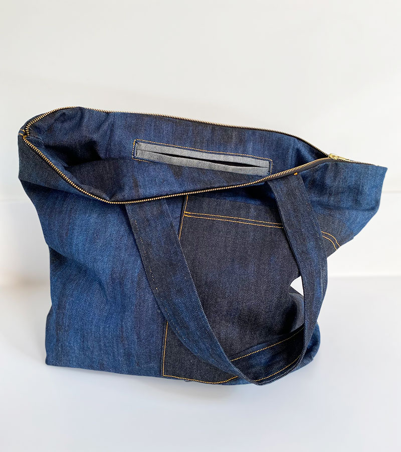 patrón de costura tote bag denim añadir un bolsillo sastre